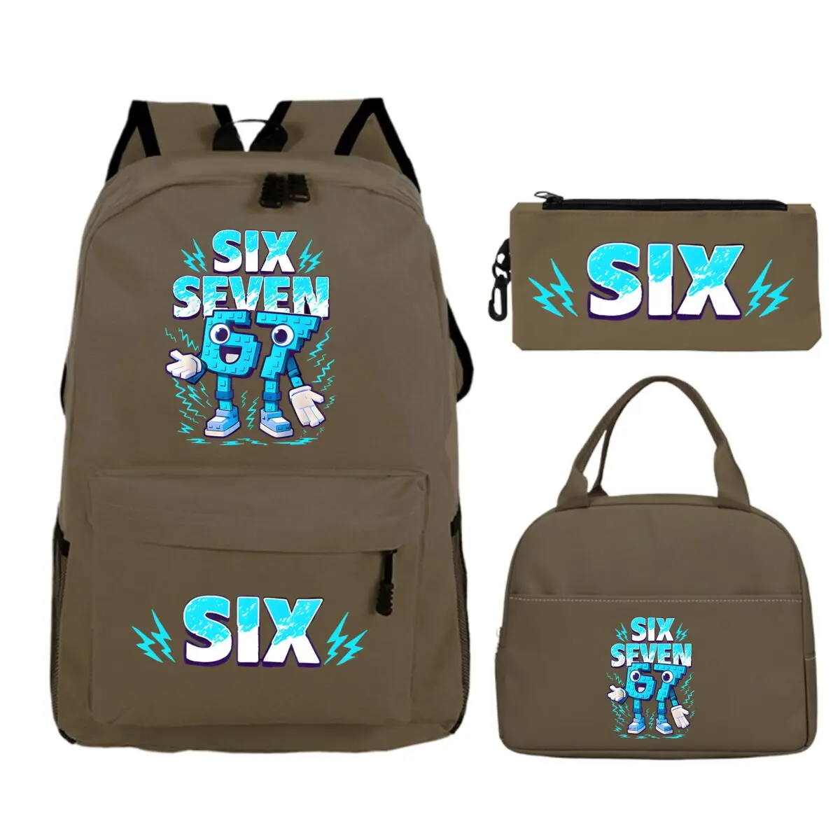 Fun Six Seven Print 3Pcs/Set Backpack Teen Boy Girl Back To School Schoolbag 67 Italian Brainrot Lunch Bag Rucksack Pencil Case