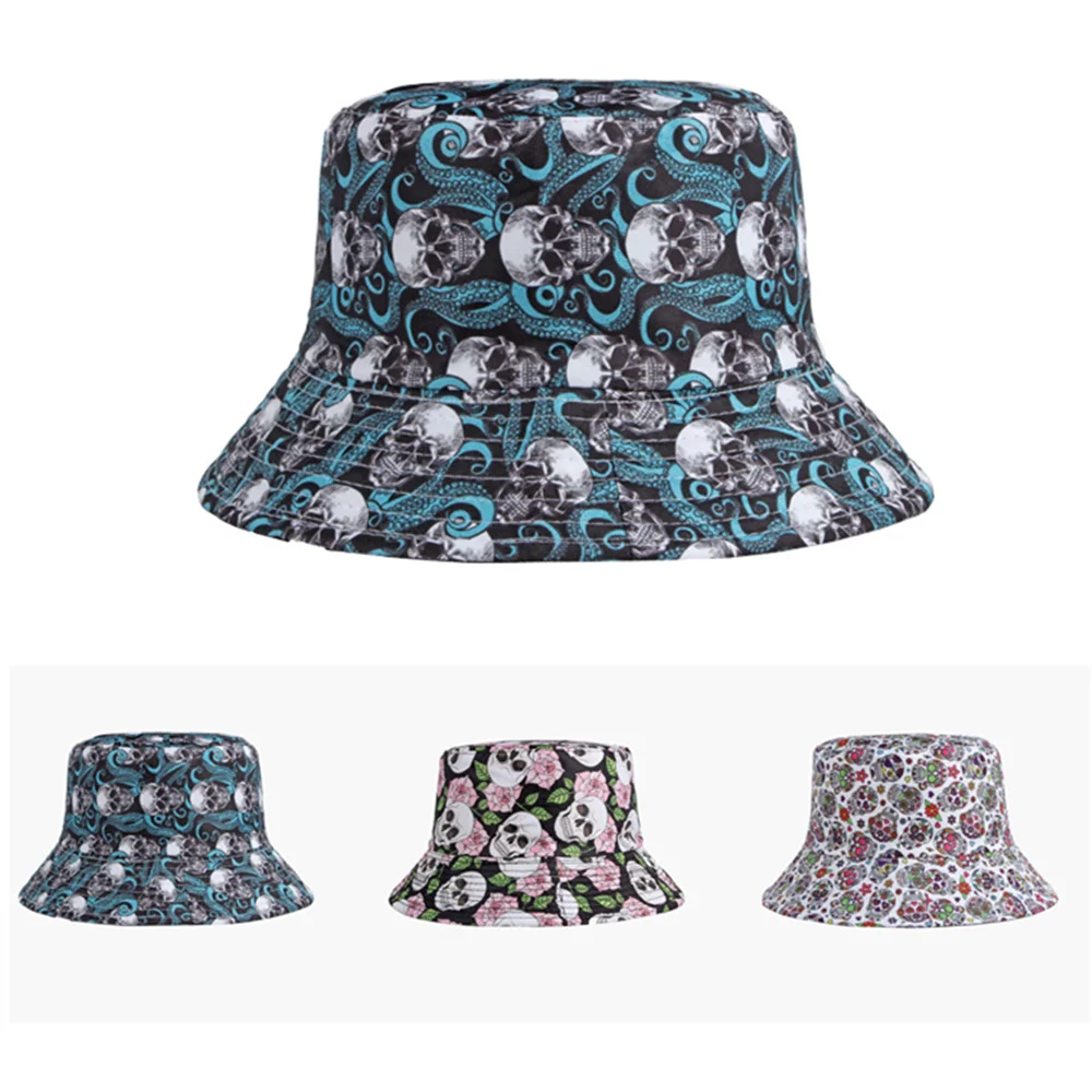 Spring and Summer Men and Women Personality Skull Graffiti Bucket Hat Sunscreen Sun Outdoor Sports and Leisure Fisherman Cap