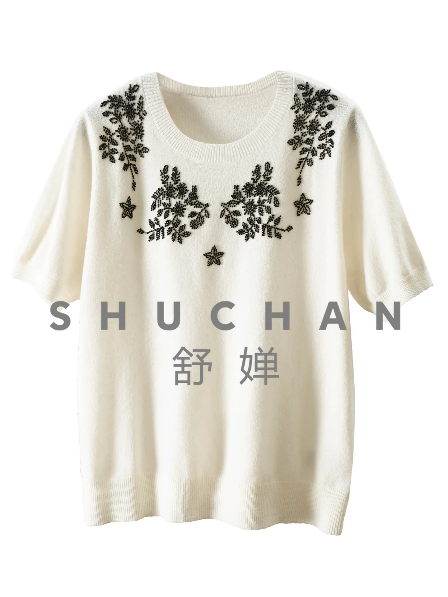 

French Heavy Industry Handmade Beaded 100 Wool Knitted Sweater/Cardigan Women's 94I4 white cardigan