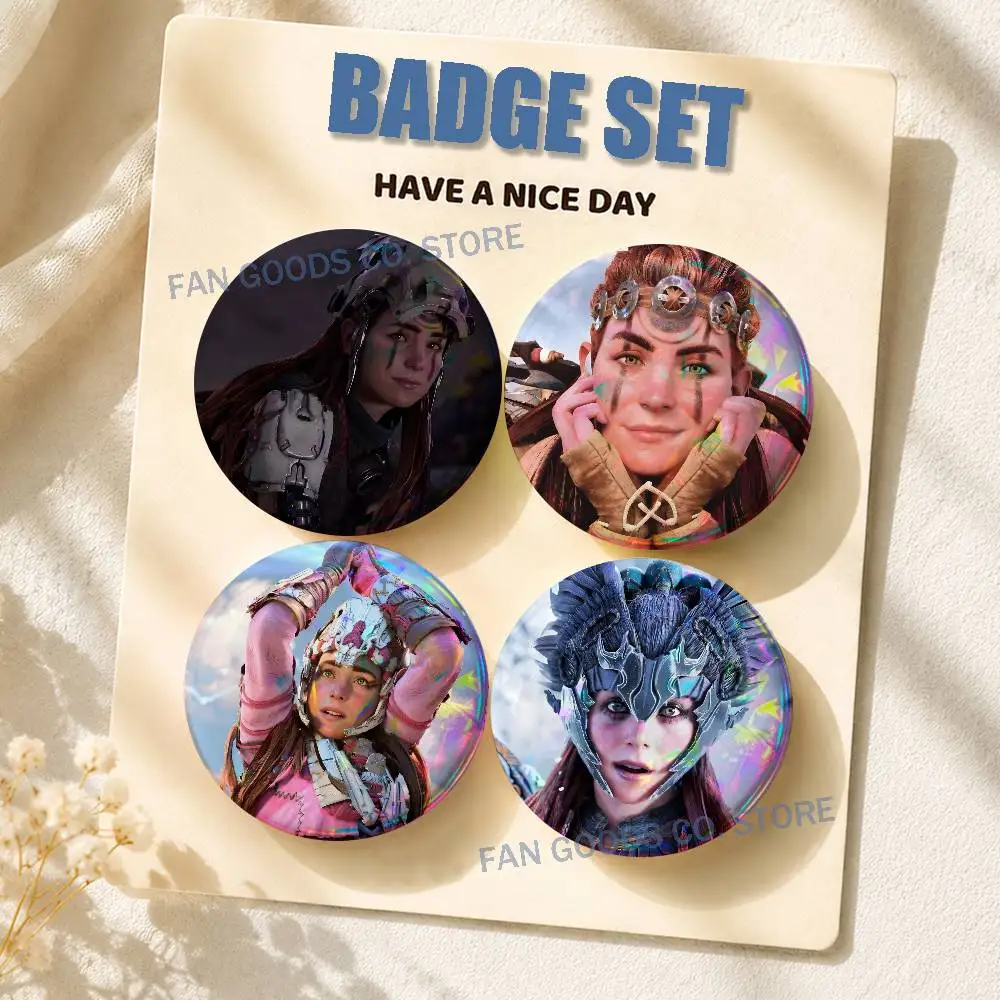 Aloy H-Horizon Z-Zero Dawn Brooches for Backpack Accessories 25,32,44,58,75mm Round Enamel Pins 2-piece set Cartoon Anime Badge