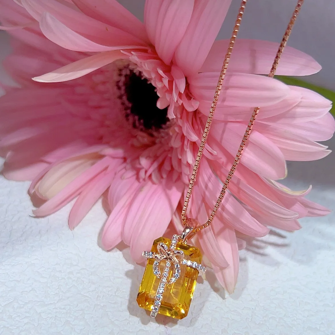AETEEY S925 Silver Rose Gold Plated Pendant Inlaid 10*14MM Citrine Zircon Women Charm Pendant Without Chain