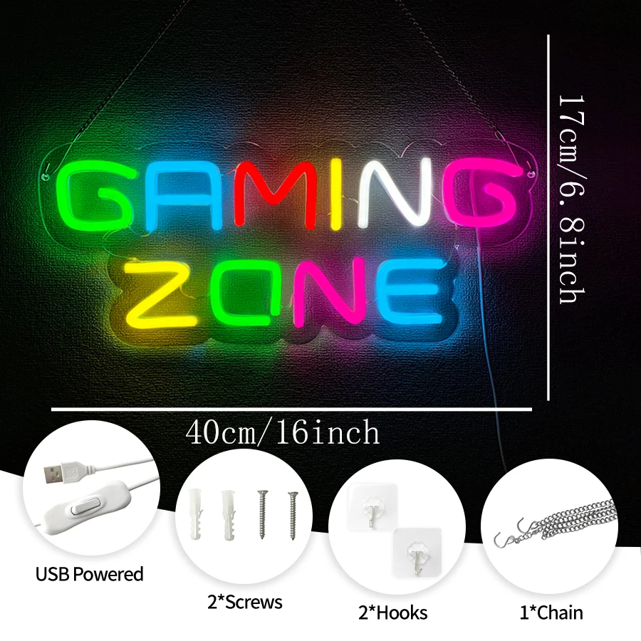 Gaming Zone Neon Sign, Led Color Letter Light, Used For Game Area Sign, Bedroom, Home, Club, Man Cave Decor, Gifts For Friends.