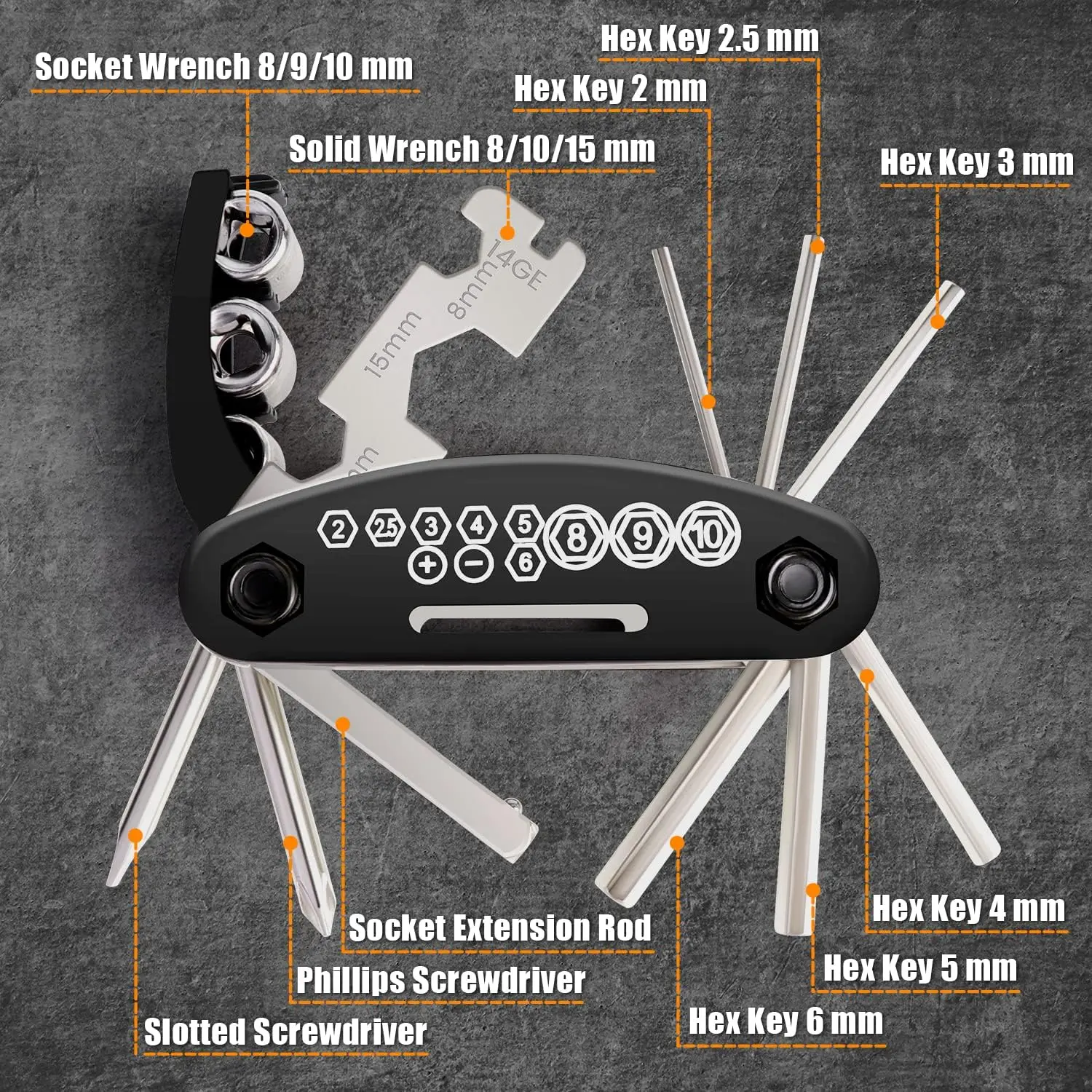 

BG-T161-DX 16-In-1 Folding Hexagonal Wrench Set, Metric Hexagonal Wrench Set, Wrench Combination Tool, Portable Star Wrench Set