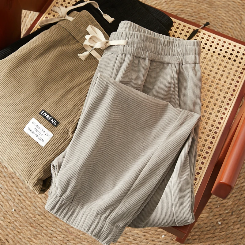 

Corduroy Men's Casual Pants Elastic Waist Cuffed Loose Fit Faionable Urban Sle Autumn New Arrival Soft Smooth