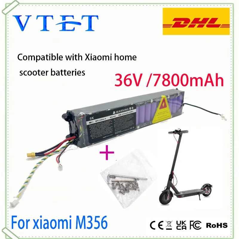 VTET Xiaomi Scooter Electric Lithium Battery 18650 36V 7800mAh, suitable for Xiaomi M365 M356 Pro, with super long battery life