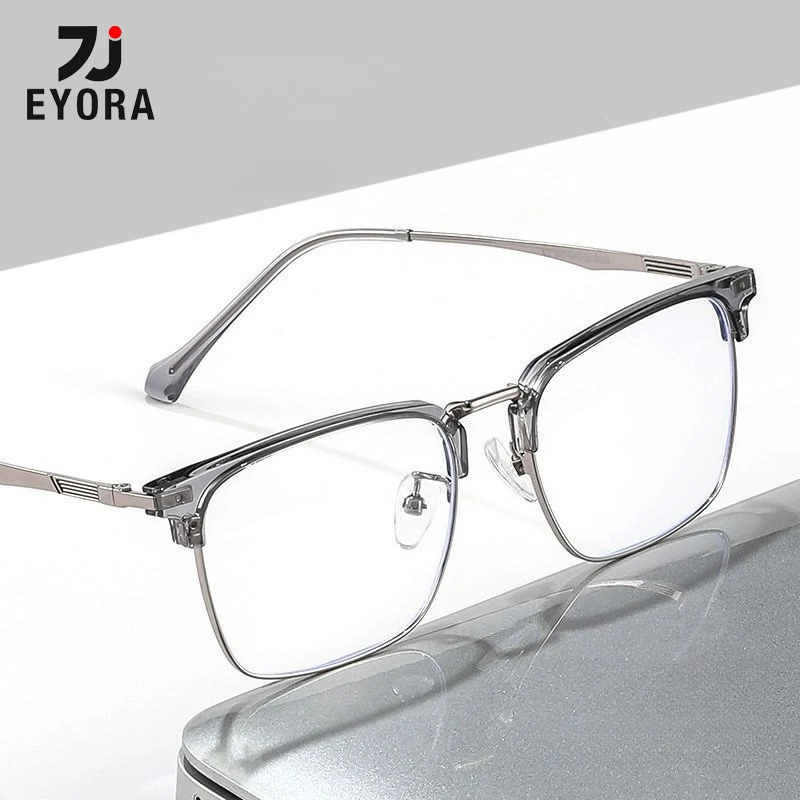 

EYORA Business Metal Full Rim Square Reading Glasses Anti Blue Ray Myopia and Hyperopia Photochromic Prescription Eyewear Lens