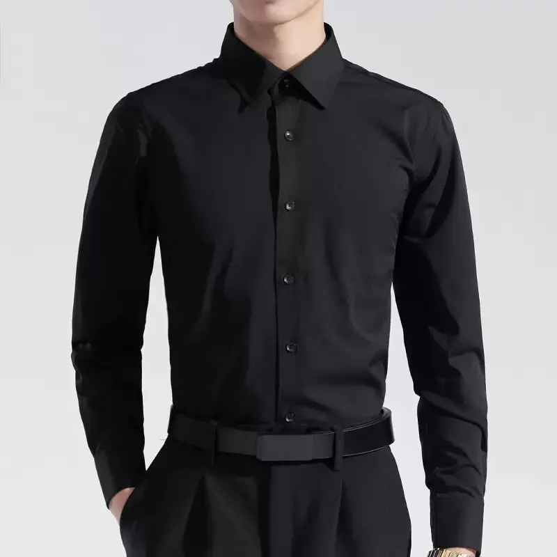 

Slim Fit Long Sve Men's irt Busin Casual Korean Sle Spring Autumn Profional Formal Wear for Middle Youth