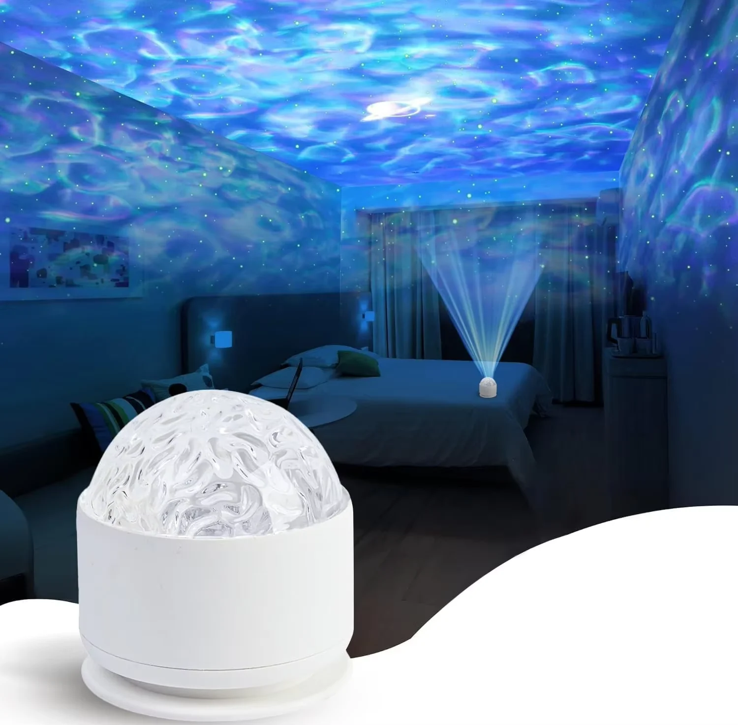 16Colors Ocean Wave Aurora Projector Light Water Ripple LED Night Light with Remote USB Powered for Kids Room Ambient Decor Gift