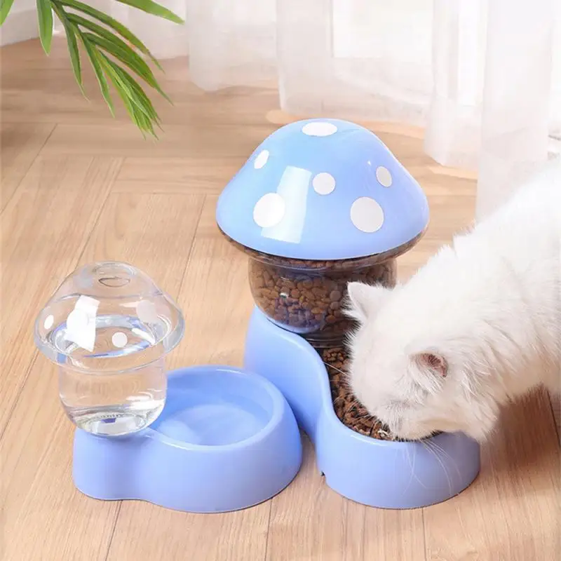 Pet Automatic Feeder Mushroom Type Anti-tipping Food Bowl Drinking Water Bottle Feeding Bowls For Dogs Cats