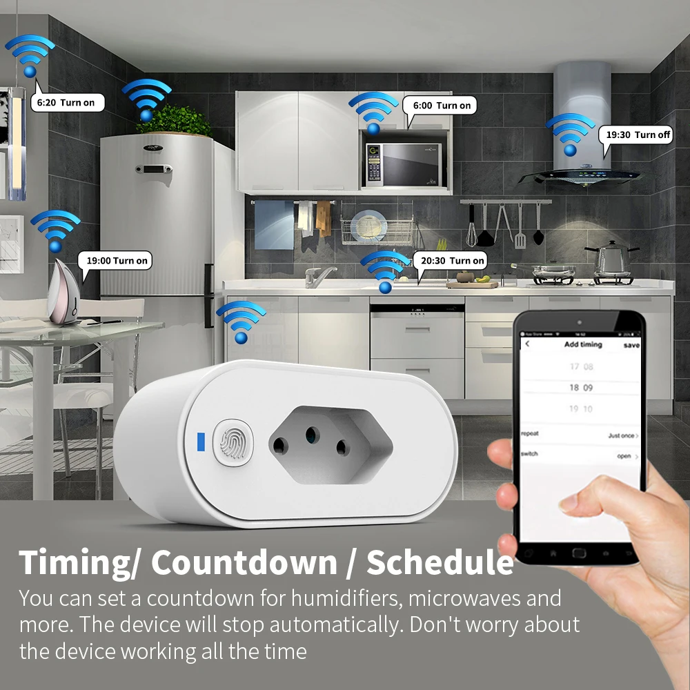 Tuya Wifi Smart Socket Brazilian 16A Timer Supports Voice Control Intelligent Life Application Alexa Google