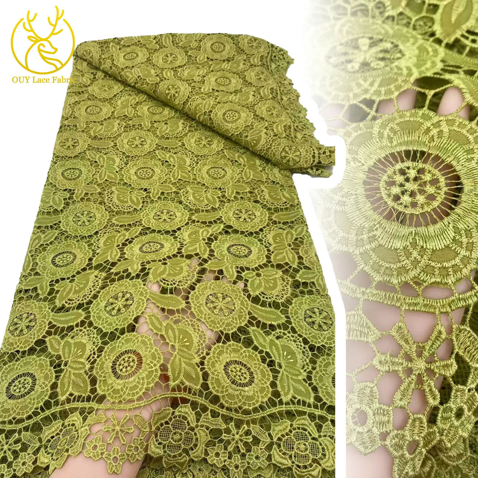 

5 Yards African Water-Soluble Fabric Lace Fabric 2025 High Quality Dubai Elegant Lace Fabric For Ladies Wedding Party Dresses