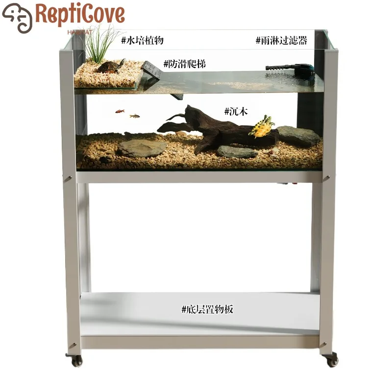 

Extra-Large Turtle Water-Land Ecological Tank with Climbing Slope,Deep-Water Home Breeding Habitat with Bottom Drainage,Stable