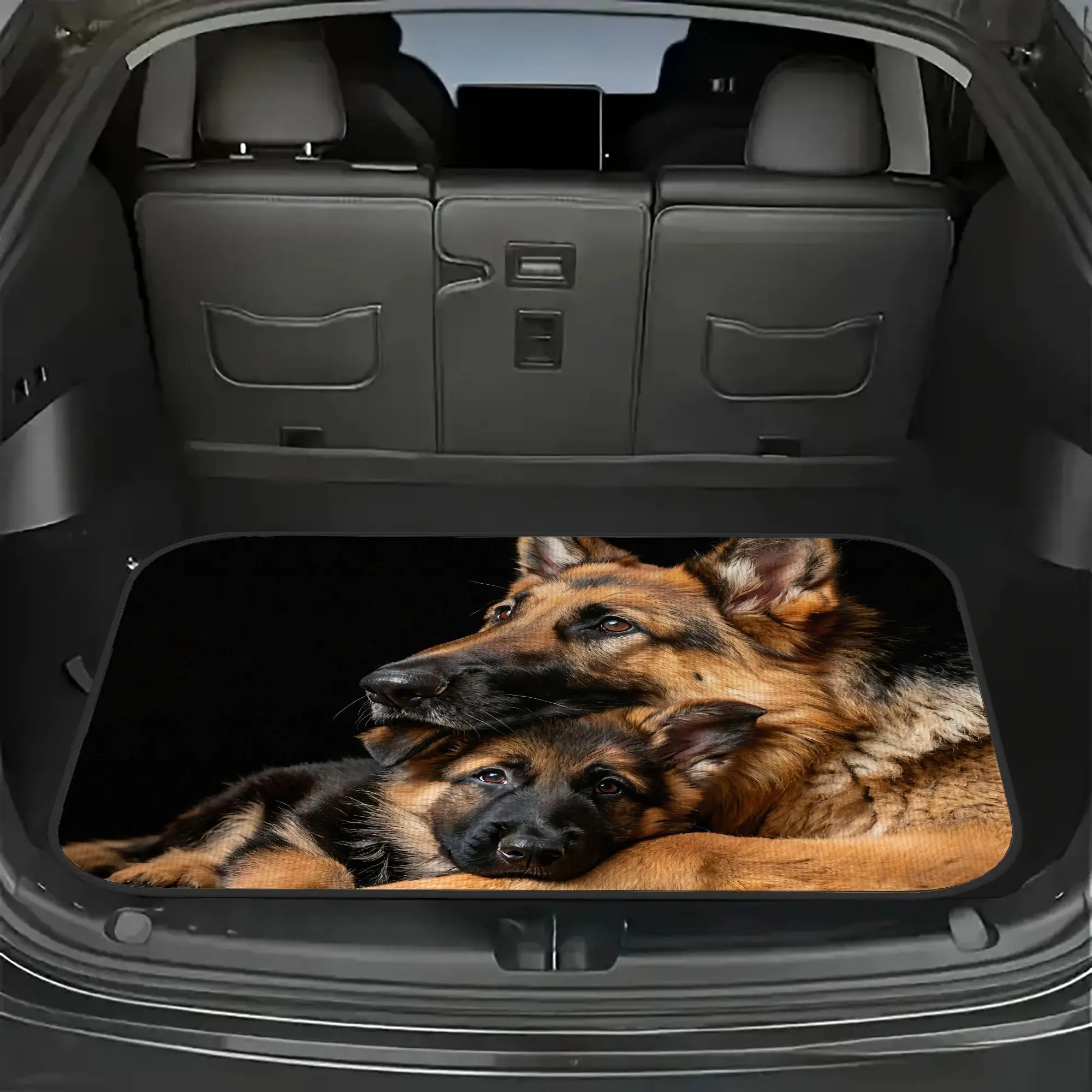 1pc German Shepherd Printed High-Quality Car Trunk Mat | Machine Washable Polyester Cargo Liner For New Vehicle Protection In SU