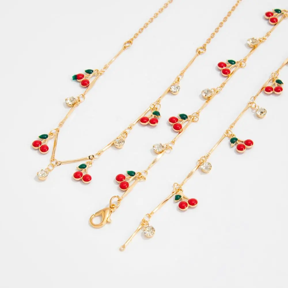 Collar de cereza en forma de Y de cobre, collar largo dorado en forma de Y para mujer, accesorios de joyería de plata, cadena de suéter, joyería de fiesta