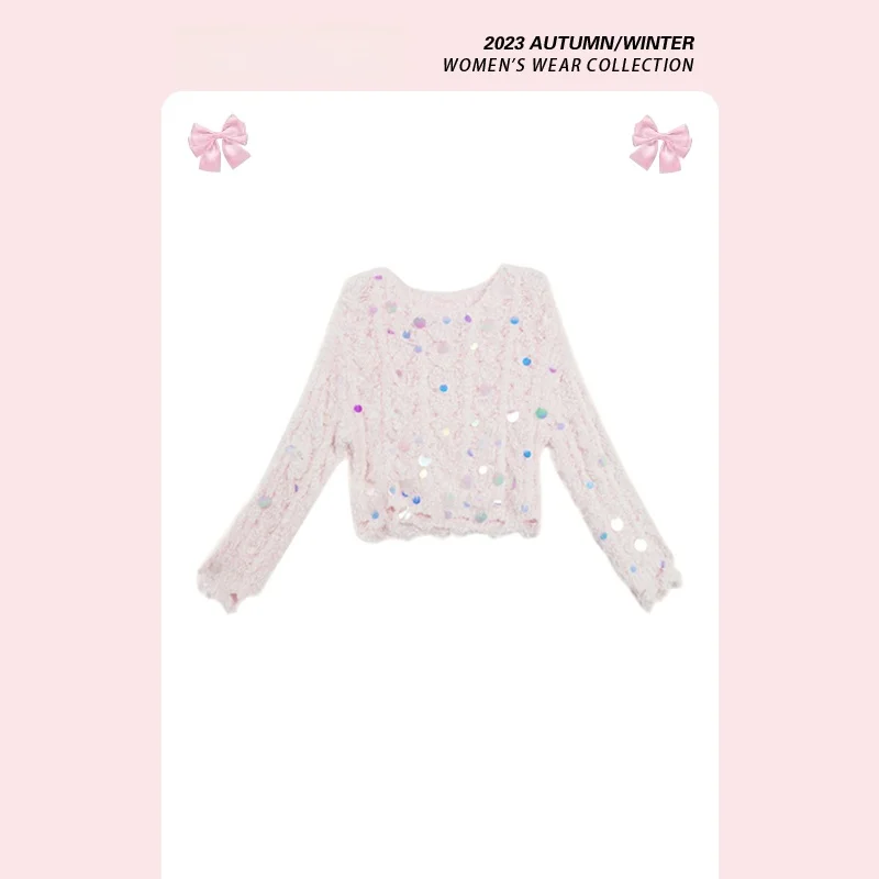 

Вязаный свитер Forever 21 с блестящими пайетками, женский, модный, зимний, с длинным рукавом, повседневный, для работы, для фигуры типа «груша»