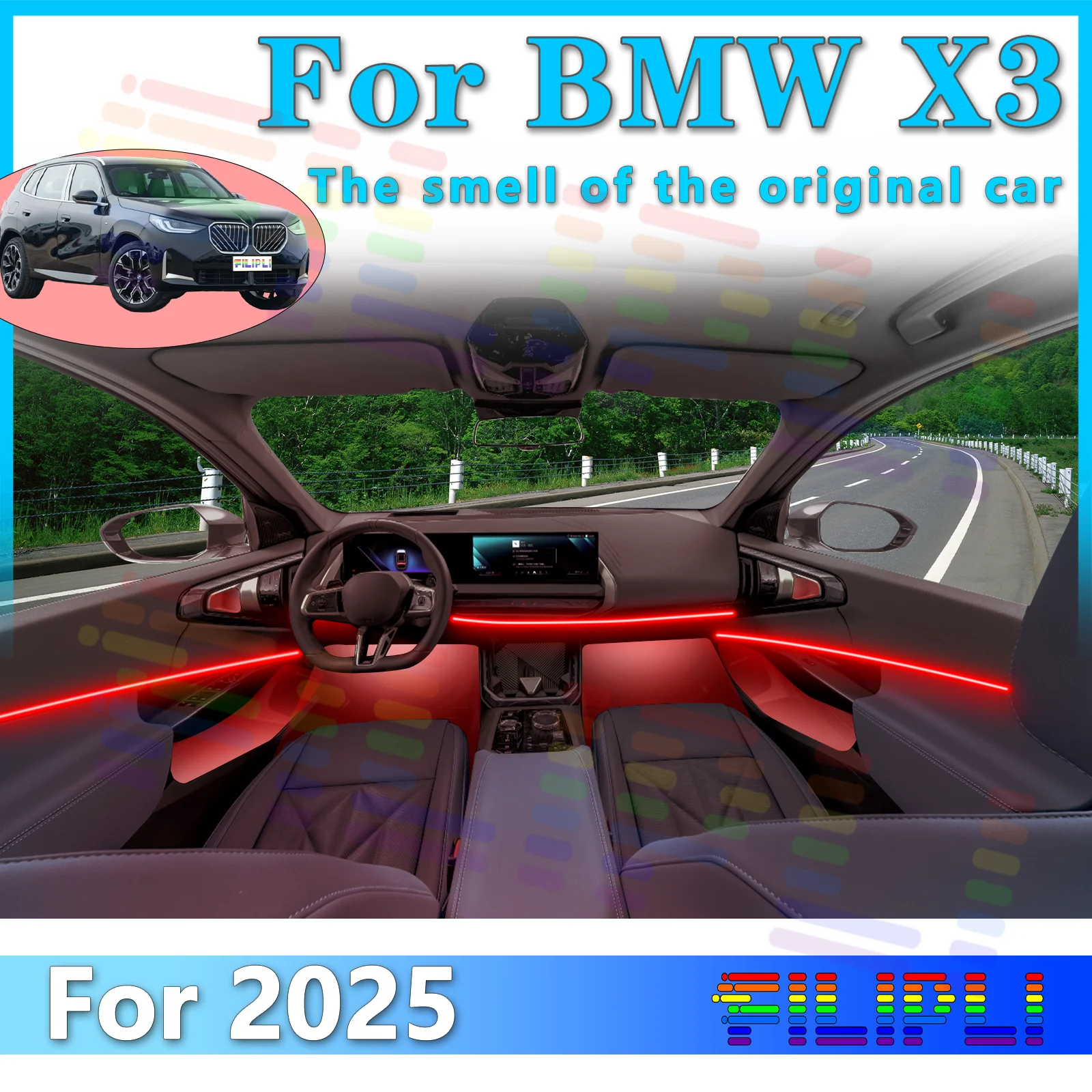 

FILIPLI For BMW X3 G45 Acrylic LED Atmosphere Strip 64Color with APP and Multiple Modes for Interior and Driving Comfort