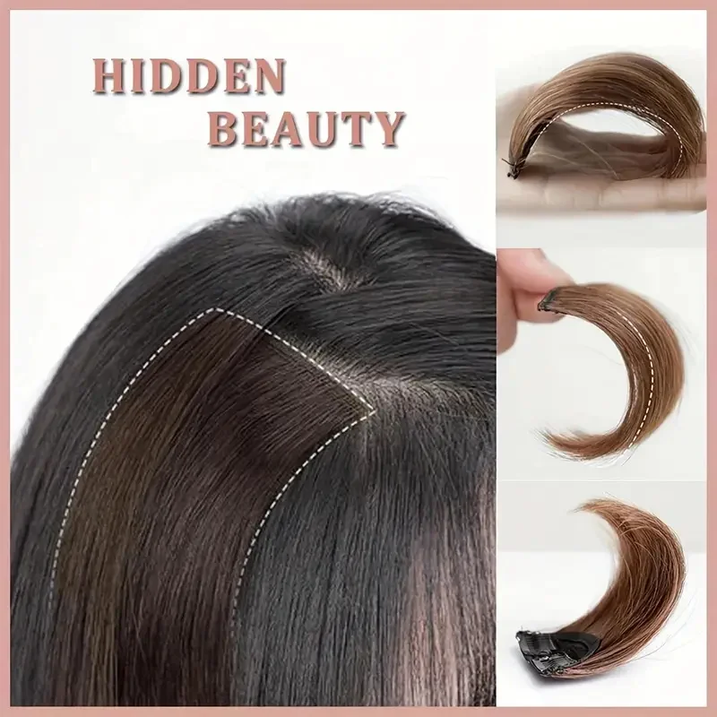قطعتان من وصلات الشعر الاصطناعية القصيرة المستقيمة بمشبك في دبوس الشعر قطعة واحدة من وسادة الشعر المزيفة للنساء #4