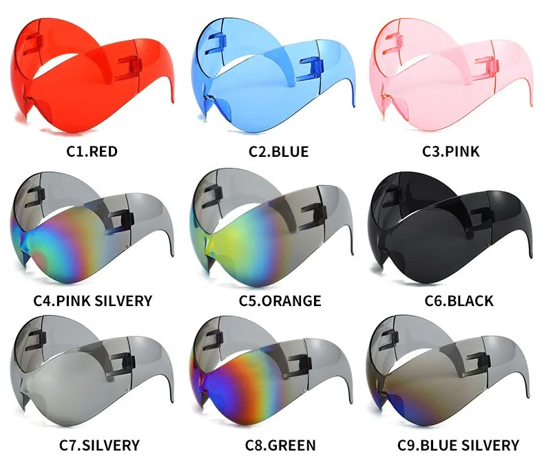Übergroße y2k Punk Sport Sonnenbrille Frauen Männer Luxusmarke Steampunk einteilige Sonnenbrille für Dame wind dichte Brille uv400 – Detail 6