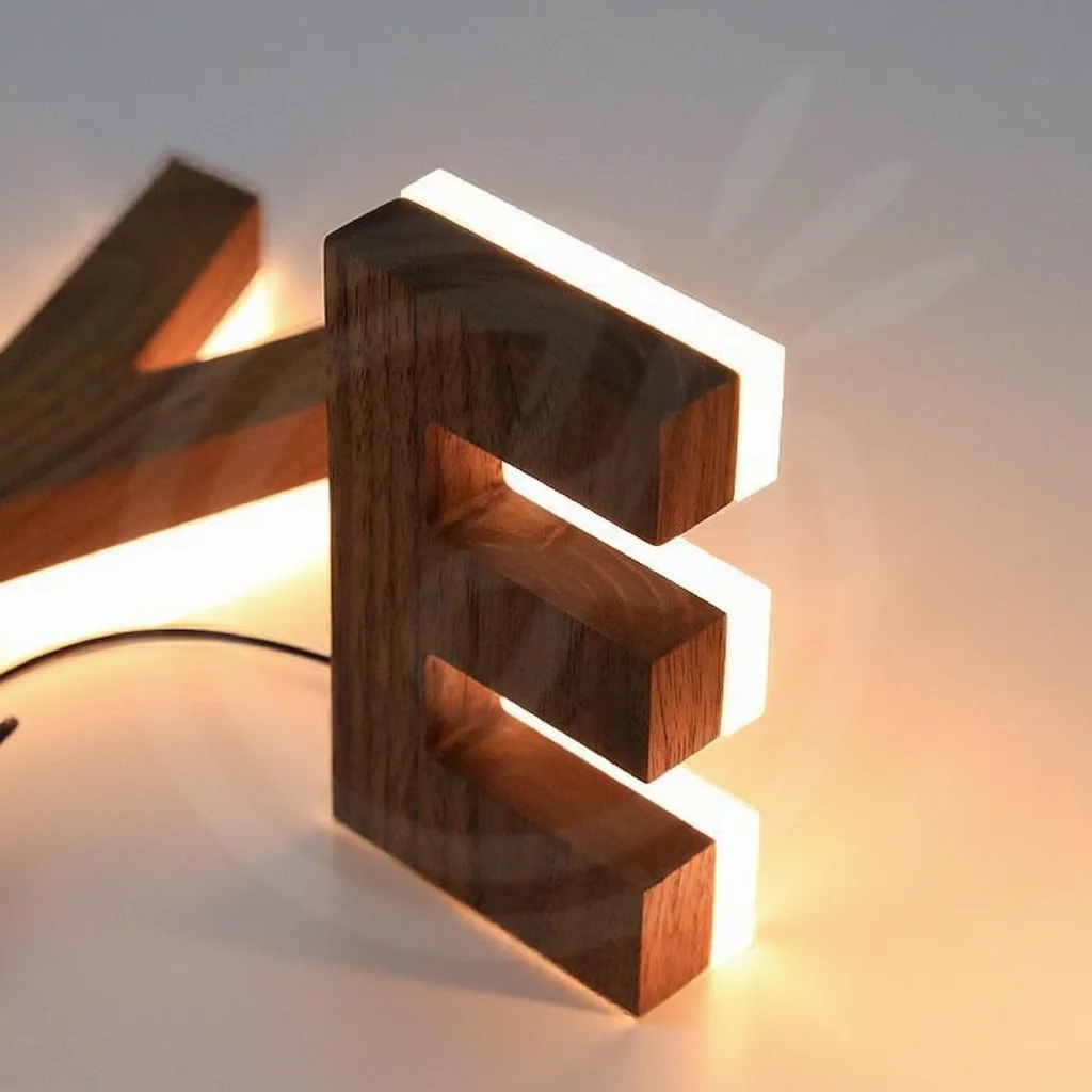 مخصص الخشب الحبوب الخلفية رسالة معدنية ثلاثية الأبعاد علامات الحروف مضيئة للأعمال في الهواء الطلق متجر الجدار لافتات الديكور