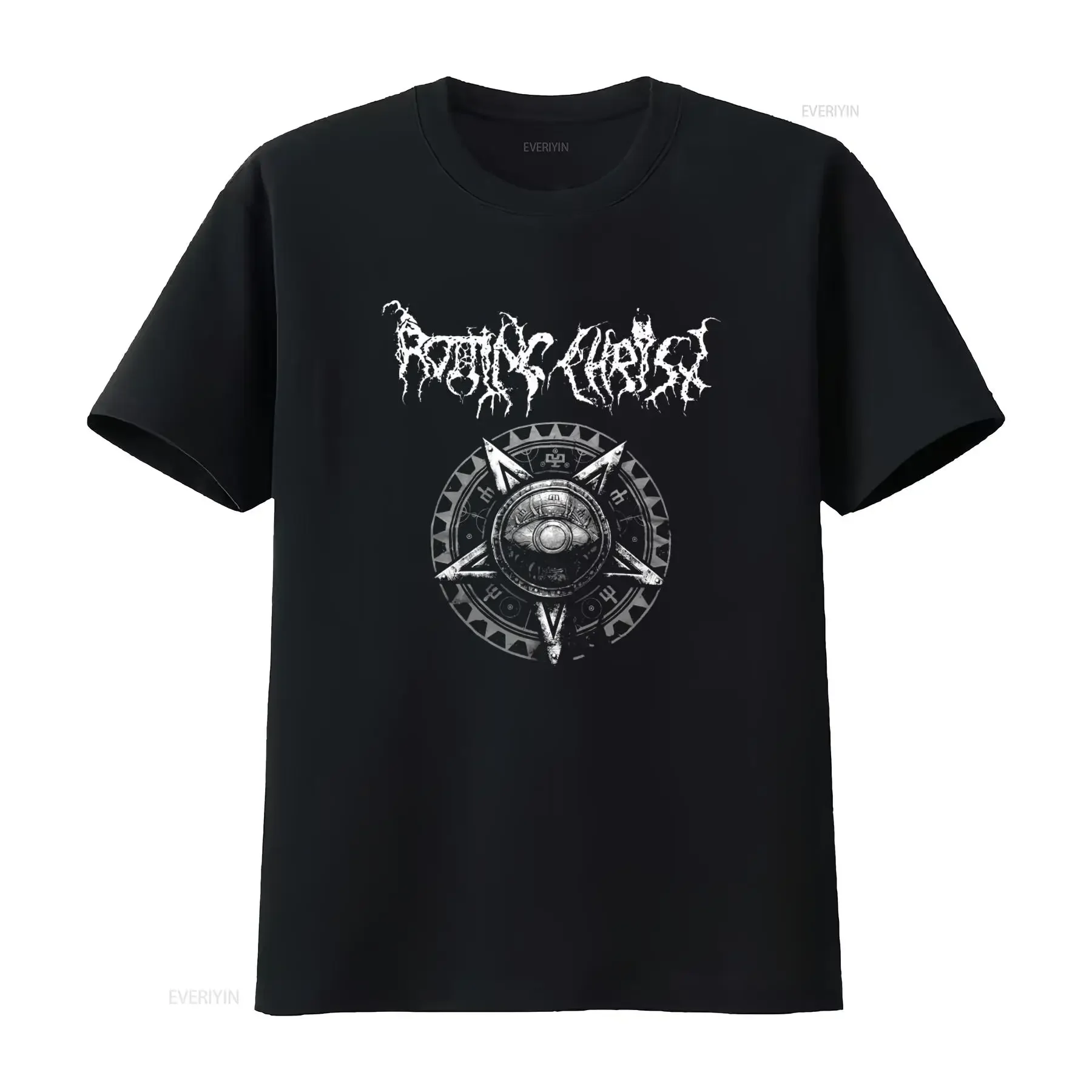 Rotting Christ Greek Black Metal T Shirt with Eye Symbol and Pentagram Design vintage Washed fashion Soft Stylish streetwear