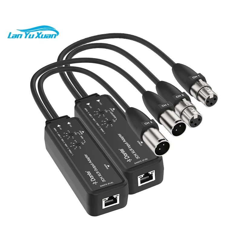 Dante 2 Channels Balanced Unbalanced XLR Analog Audio Extender Over Cat6 Cable up to 100m 328ft Support POE