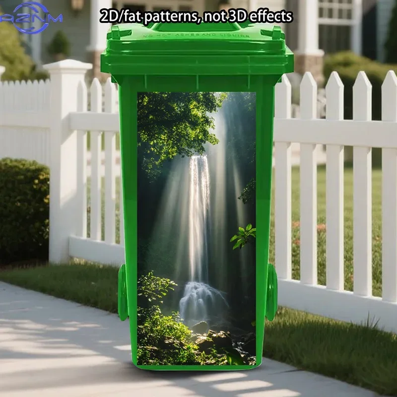 2D 1PCWaterfall Trash Can Sticker, Nature Self-Adhesive Art Stickers, Serene Trash Can Stickers Decor, Sunlight Home Decor Tra