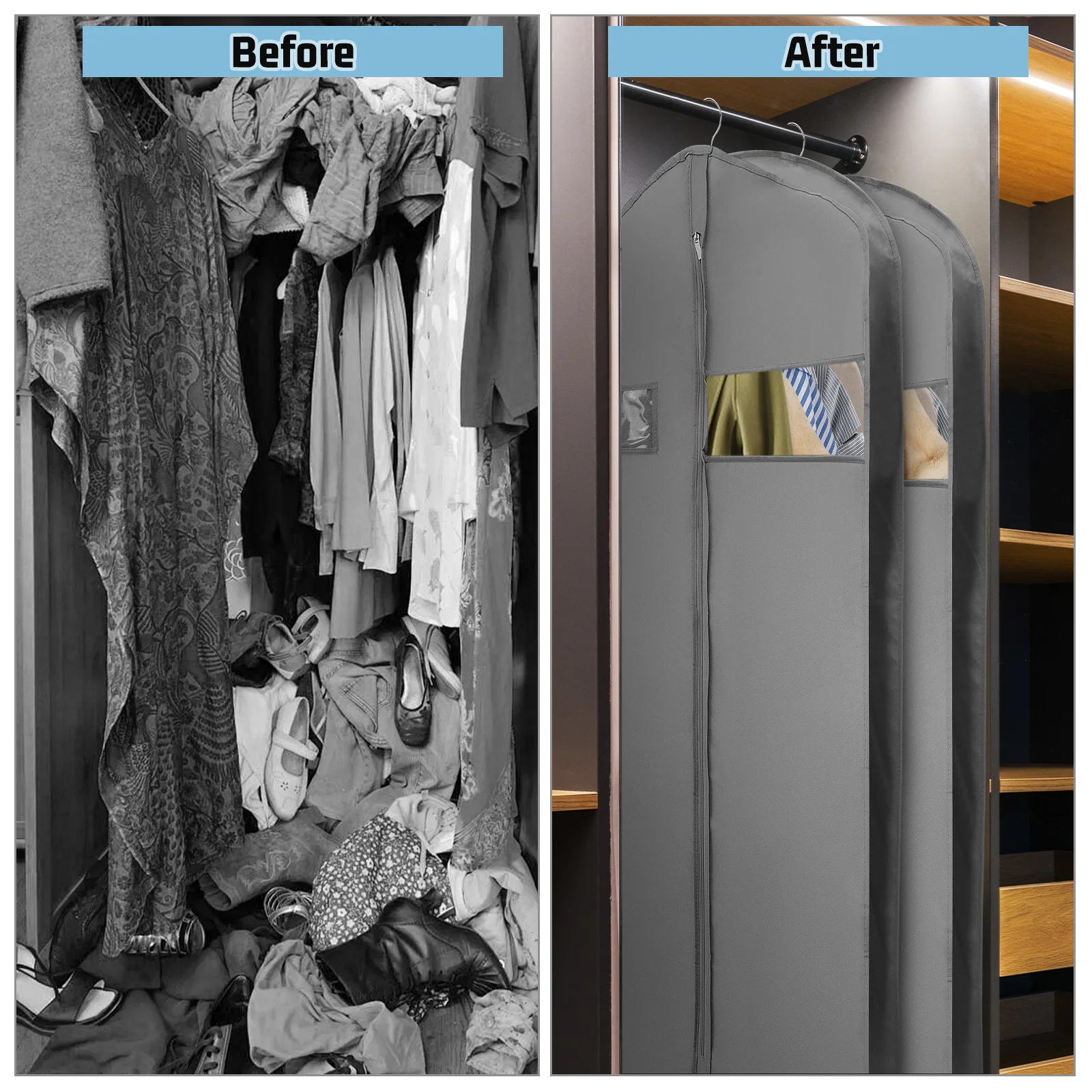 

2Pcs Garment Bags Dustproof Large Suit Storage Bags Hanging Clothes Travel Dress Cover Transparent Window