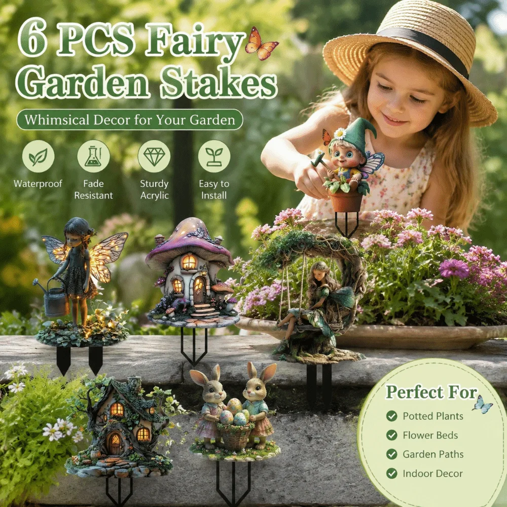 Ground Insert Garden Art Ornament 2D Flat Acrylic Elf Garden Figurine Treehouse Rabbit Acrylic Ground Insert Outdoor Decoration