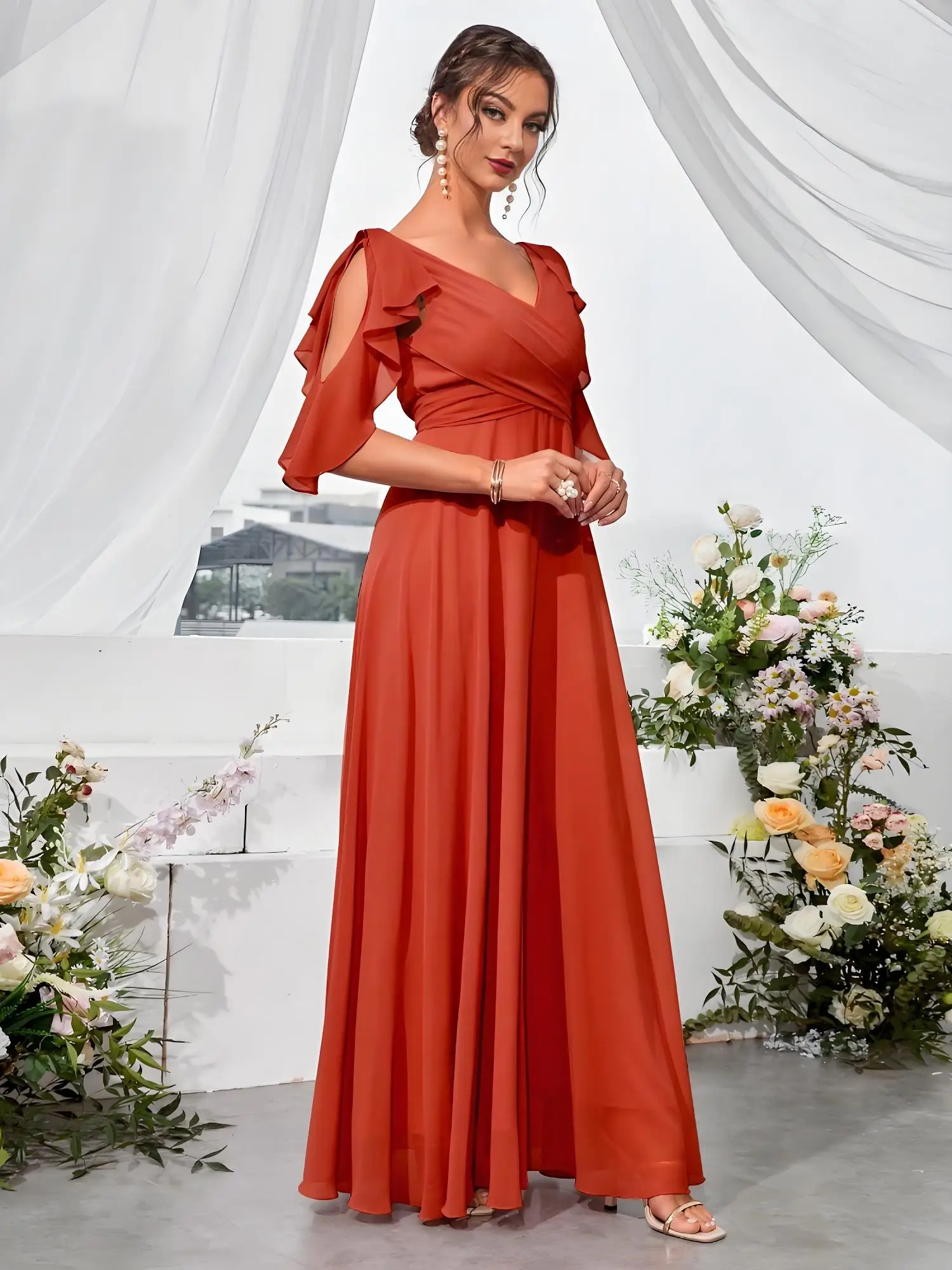 Beshinel مخصص الخامس الرقبة نصف كم الكشكشة الشيفون فساتين السهرة الزفاف ضيف فساتين وصيفة الشرف Vestidos De Festa