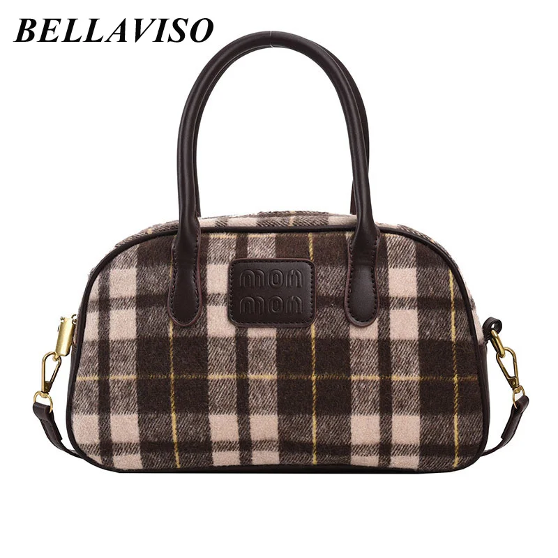 

BellaViso Retro Women's New Autumn PU Leather Shoulder Bag Female's Trendy Versatile Woolen Chequers Crossbody Bags BLSB-45