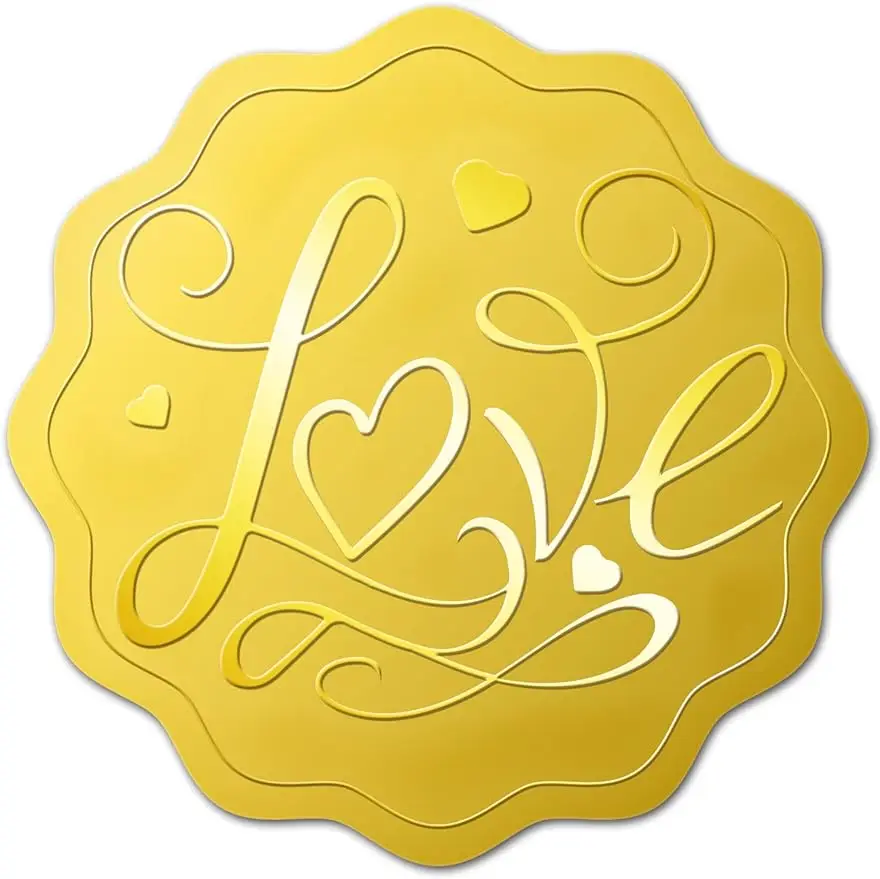 

100pcs Letter Embossed Gold Foil Seals 50mm Love Self Adhesive Embossed Stickers Decoration Labels