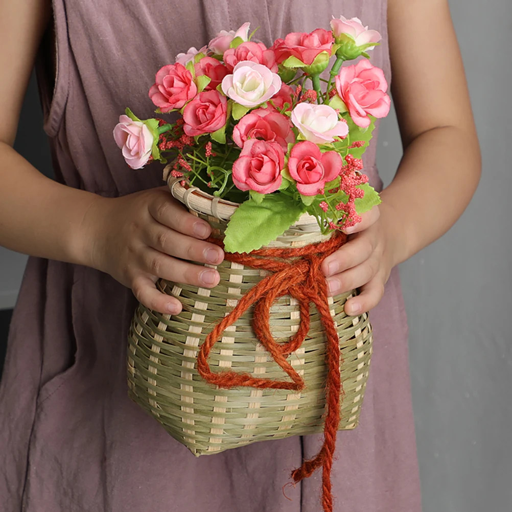 

Bamboo Woven Large Size Home Storage Portable Flower Wicker for Plants Indoor Collapsible Laundry Basket Decorative Item