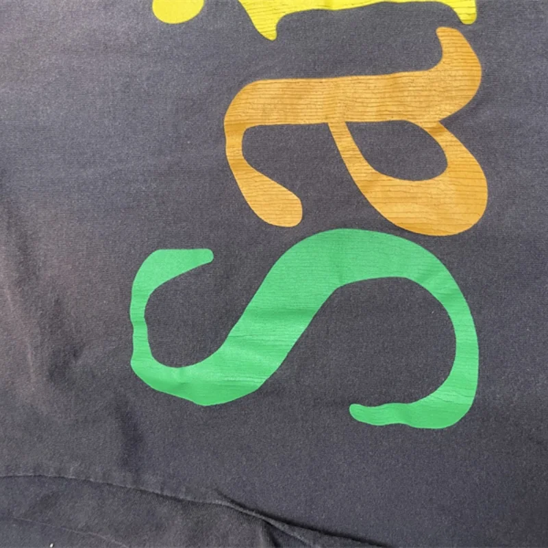 Sain Vintage Crackle Colorful Letters Printed T-Shirt Mens Womens Best Quality Washed Gray Street Clothing T Shirt Tops