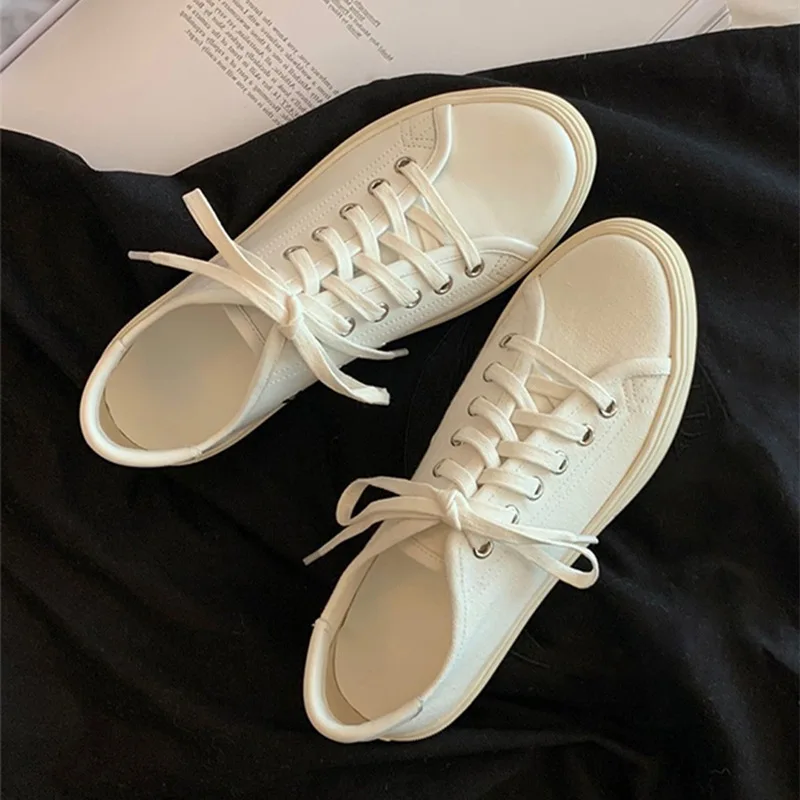 

Low Cut Two Wearing Heel Canvas Shoes for Women's Thick Soled Genuine Leather Small White Shoes Versatile Casual Round Toe Board