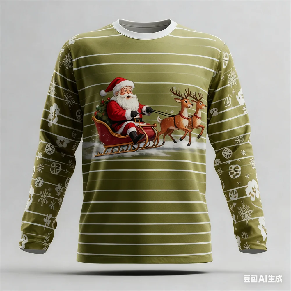 عيد الميلاد الرجال تي شيرت بأكمام طويلة متعة سانتا كلوز نمط طباعة الخريف القطن تي شيرت للرجل السنة الجديدة تي شيرت ملابس رجالي