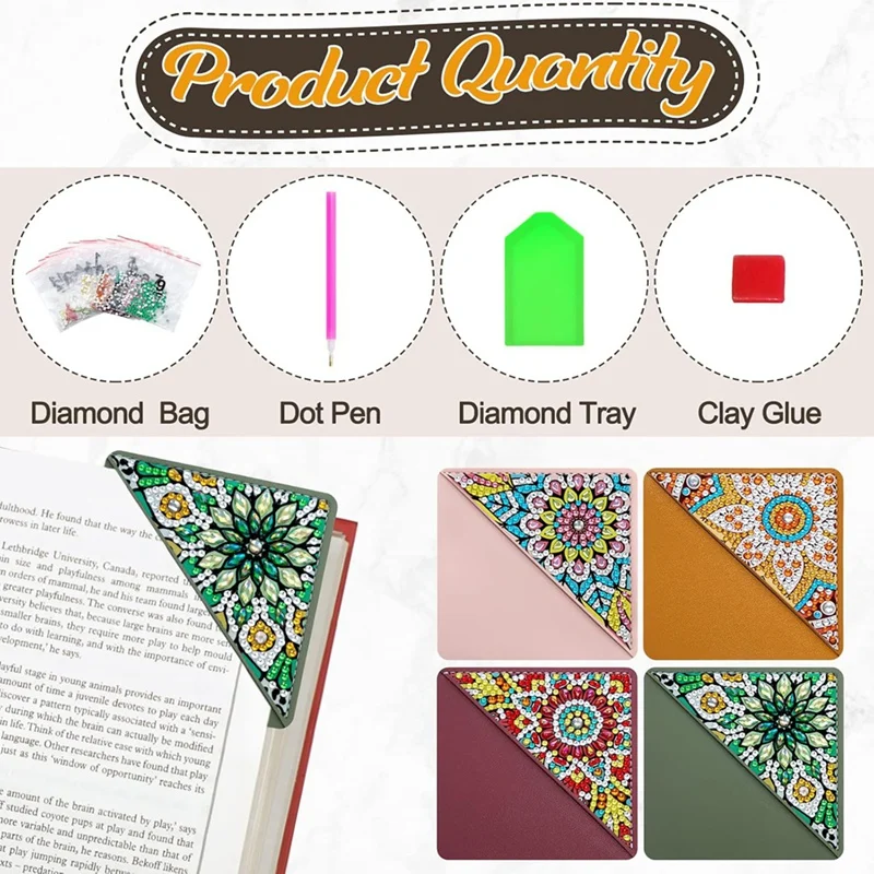 4Pcs Diamond Art Paintings Bookmarks,DIY Diamond Art Bookmarks For Book Lovers, Triangle Making Corner Bookmark Kits