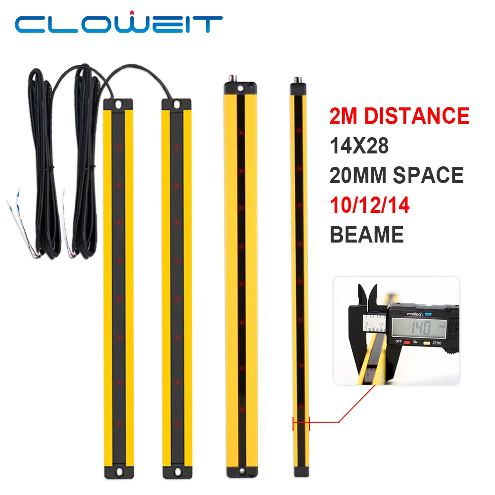 Cloweit 14X28 Safety Light Curtains RC-2010/12/14 3m Detecting Distance Super Thin Grating Device Protector for Narrow Space