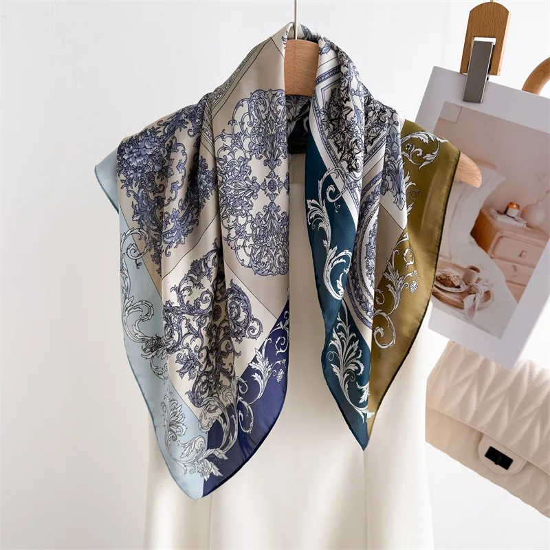 Fashion Print Haarbanden Vierkante Sjaal Vrouwen Lente Nieuwe Elegante Bloemen Bandana Halsdoek Hoofdbanden Foulard Vrouwelijke Sjaals