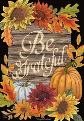 BRIARWOOD LANE Sleeved Garden Flag 12.5x18 BE GRATEFUL Fall Sun Flowers Pumpkins 818138027642