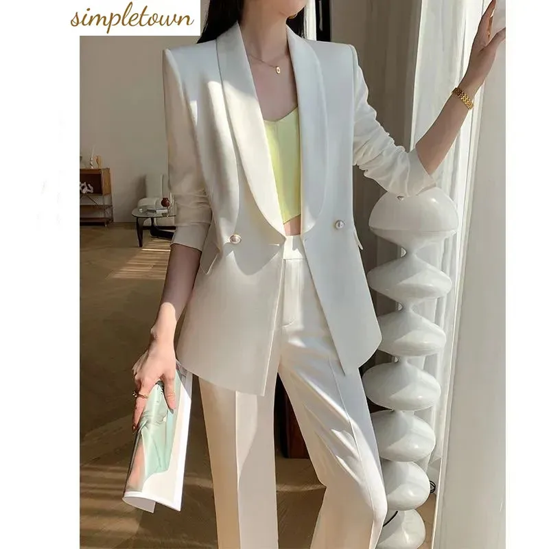 Spring and Autumn Suit Set Women\'s 2023 New Two Piece Set Fashion and Temperament Professional High End Casual White Suit