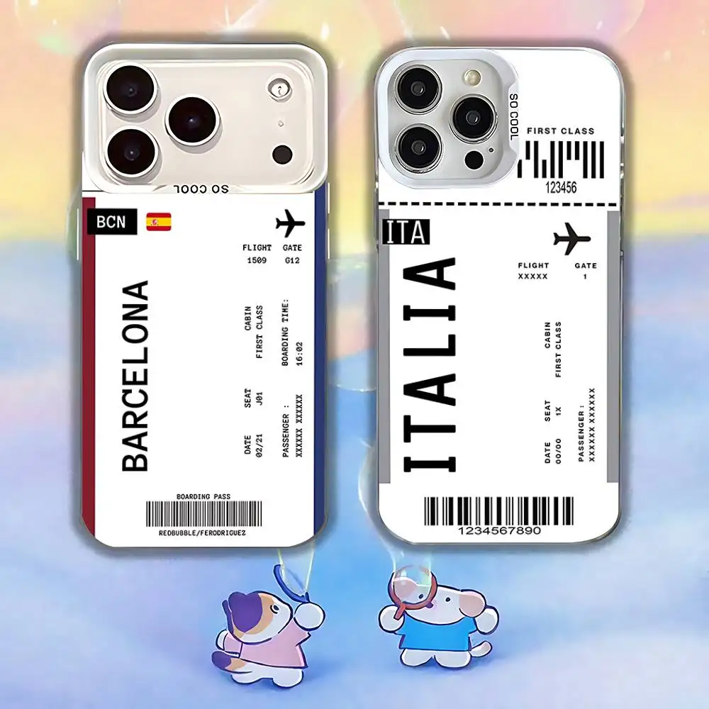 

Boarding Pass Plane Ticket Phone Case For iPhone 17,16,15,14,13,12,11,Pro,Max,Plus,SE,Air,Mini Anti Fall White Bumper
