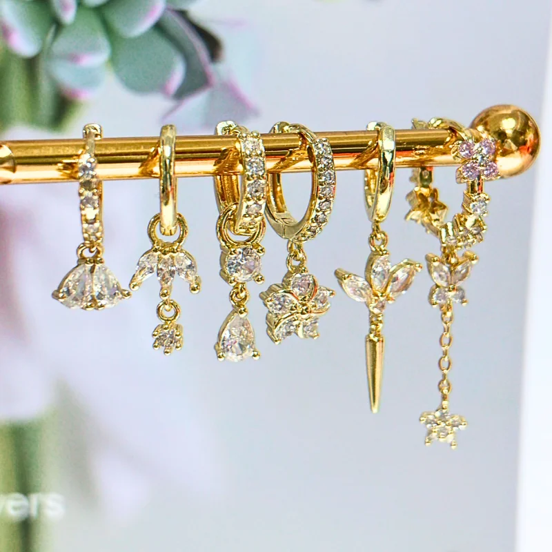 여자 925 스털링 실버 귀 바늘 크리스탈 지르콘 물방울 스터드 후프 골드 Huggie 귀... - 1