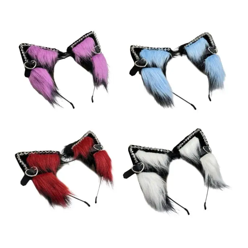 

39BB Faux Furs Foxes Wolf Ears Headband Furry Handmade Animal Ears Hairband Headwear Halloween Costume Cosplay Accessories