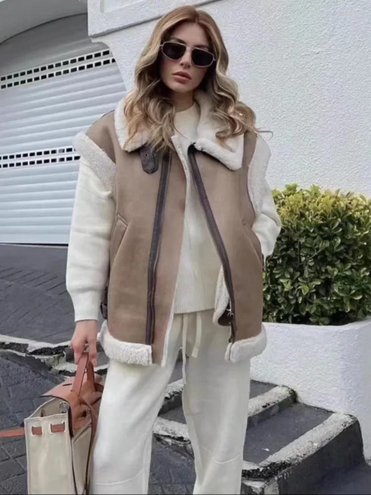 

Willshela Women Fashion Khaki Front Zipper Waistcoats Vintage Lapel Neck Sleeveless Jackets Female Chic Lady Tank Tops