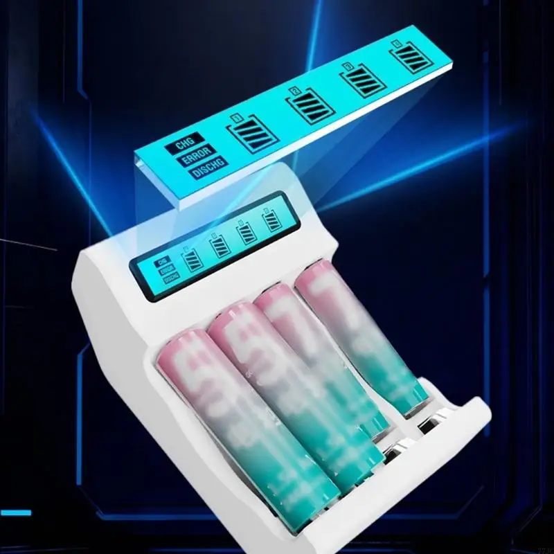 4 Slot Chargers With LCD Display Overcharge Protections Charging Adapter 77JC