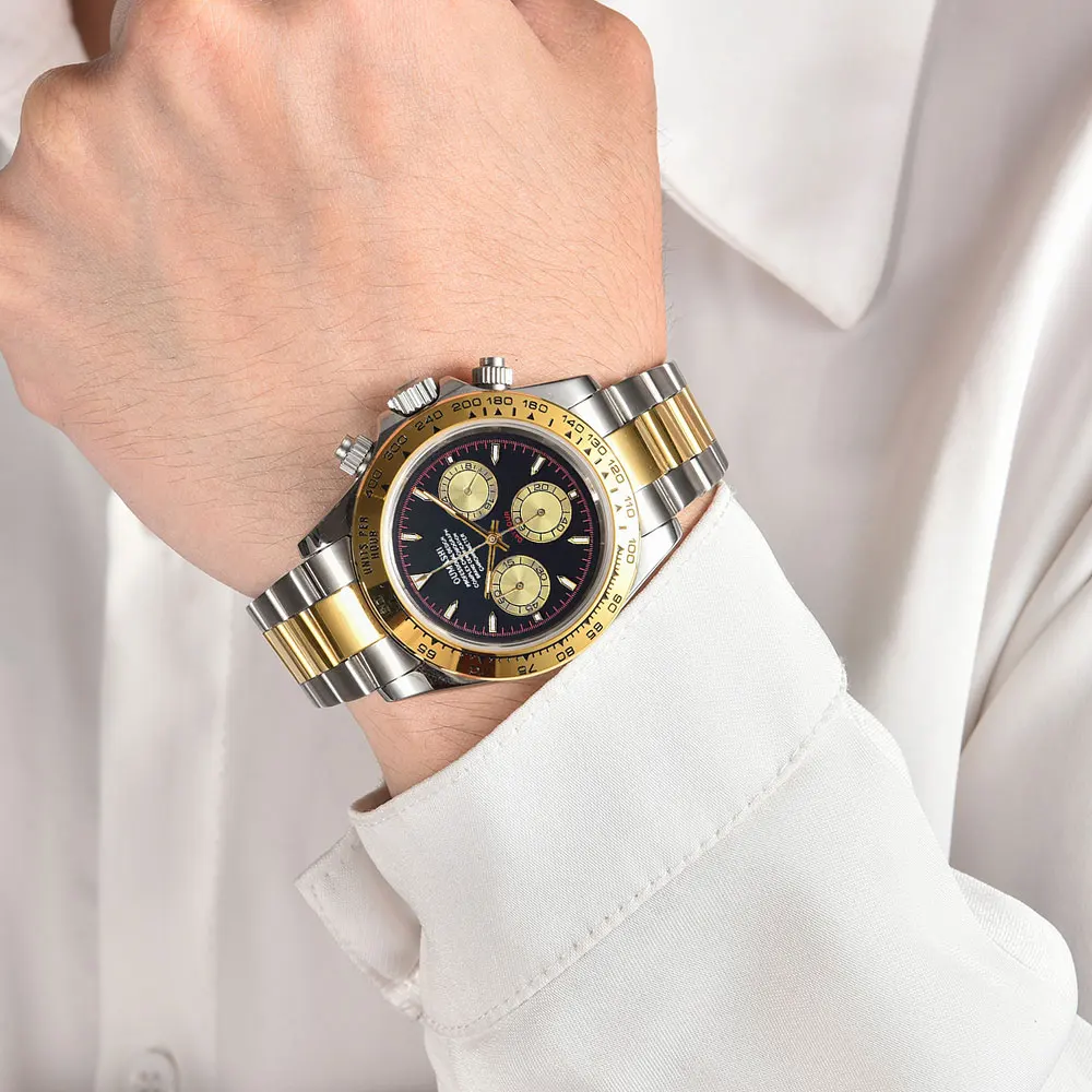 Золотые часы на заказ VK63, хронограф, сапфировое стекло, ремешок из нержавеющей стали, роскошные деловые мужские водонепроницаемые часы