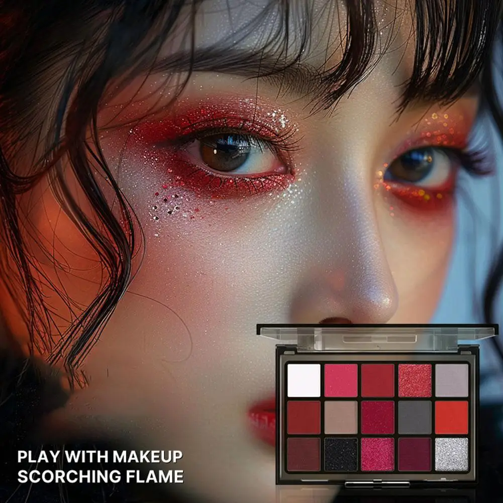 15-color Sexy Rose Wine Red Brown Glitter Eyeshadow Saturation Halloween Gothic Makeup Palette Shimmer Eye Shadow 2026