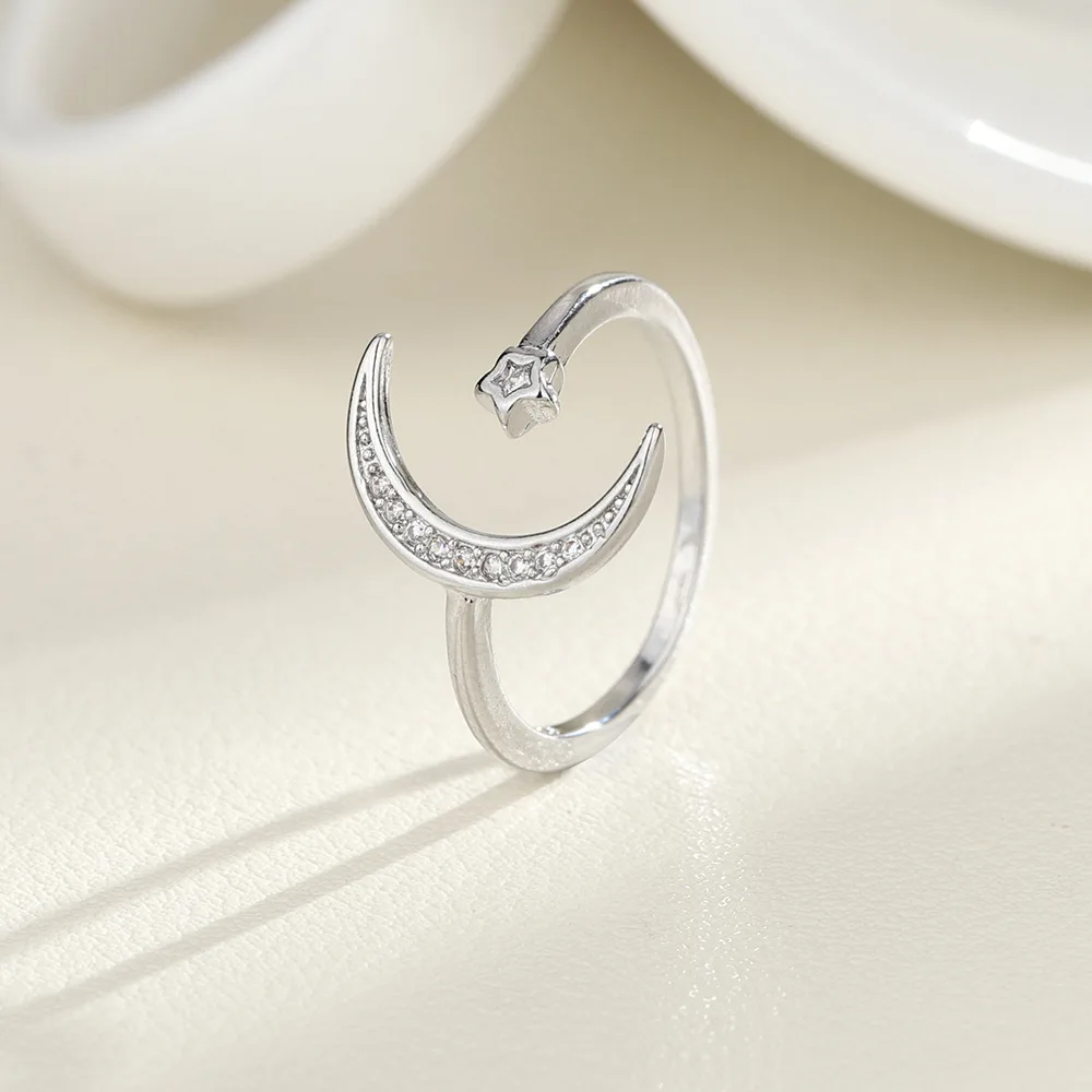 

Новые модные ювелирные изделия, изысканный темперамент, стерлинговое серебро 925 пробы, красивые женские открывающиеся кольца с кристаллами Луны и звезд R223