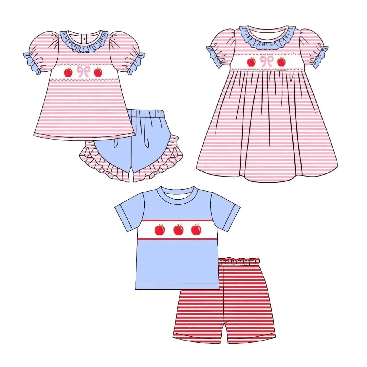 Boutique Children Back To School Outfits Apple Pencil Clothing Girls Boys Shorts Sets With Girls Apple Dress