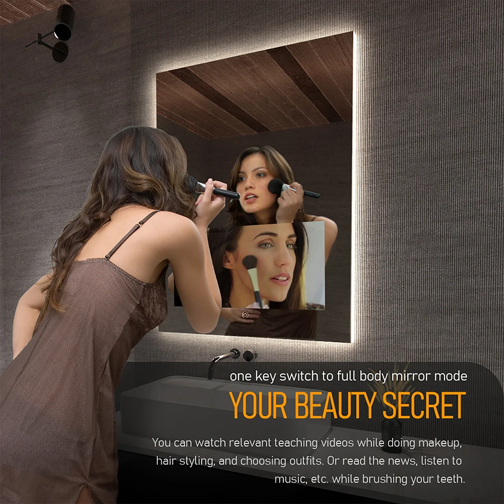 Espejo iluminado inteligente con pantalla táctil TV Luz ajustable tricolor TV con espejo 2 en 1 Ideal para hoteles y vehículos recreativos